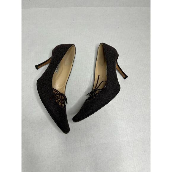 Jimmy Choo London Designer Lace Up Bow Detail square Pointed Toe Kitten Heels - Picture 3 of 10